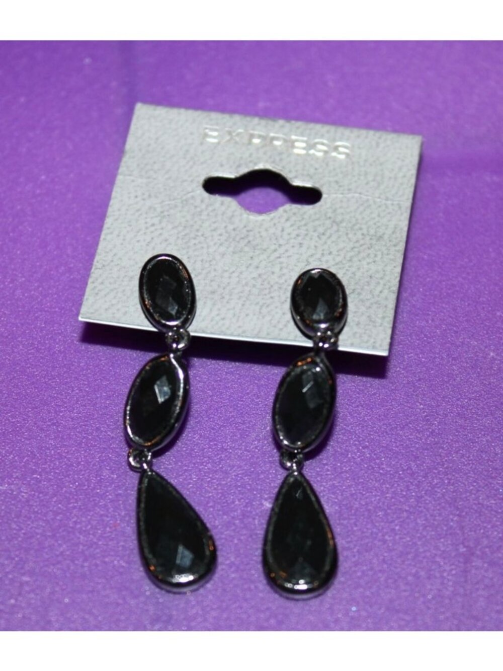 Express Three Stone Black Faceted Dangle Earrings Vintage Y2K Deadstock